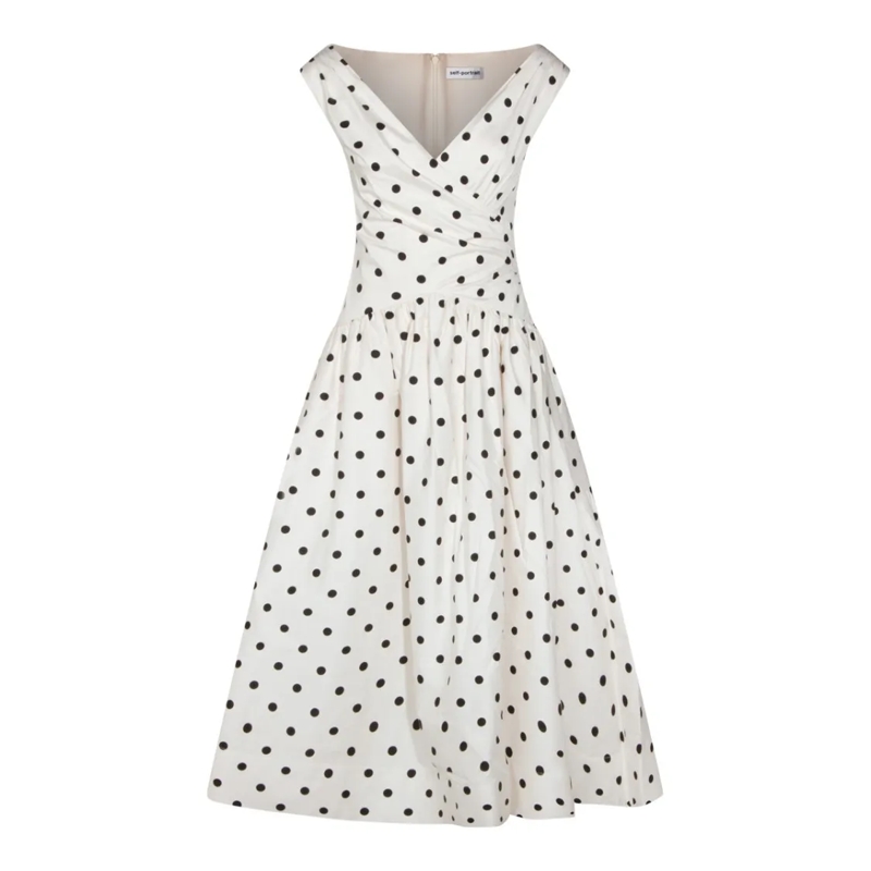 Self Portrait Midikleid Cream Cotton Dress White