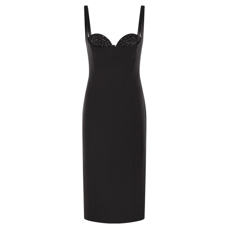 Elisabetta Franchi Midi-jurk Lightweight Crêpe Dress With Crystals Black