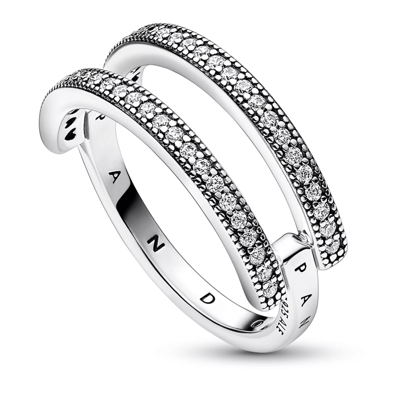 Pandora Pavéring Pandora Signature Logo & Pavé Double Band Ring silver(Image 5)