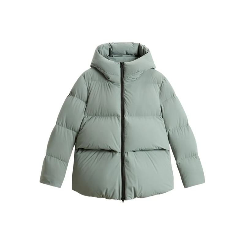 Woolrich  High-Collar Puffer Jacket With Horizontal Quilting Grey