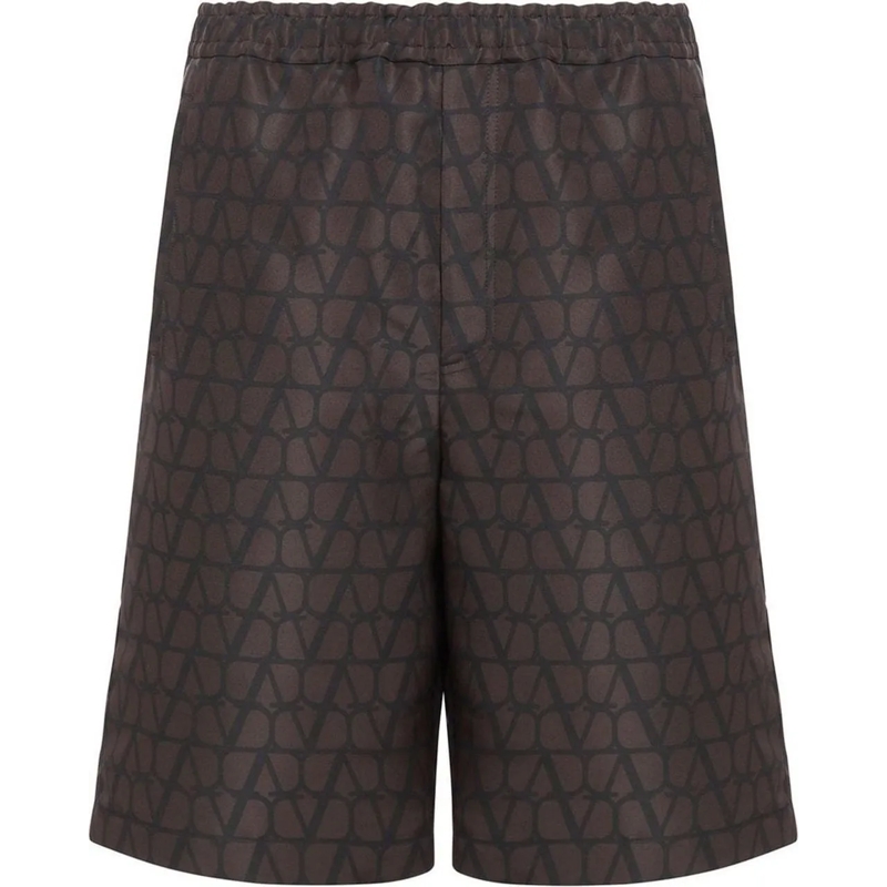Valentino Garavani Shorts Brown Logo Silk Shorts With Elasticated Waist Black