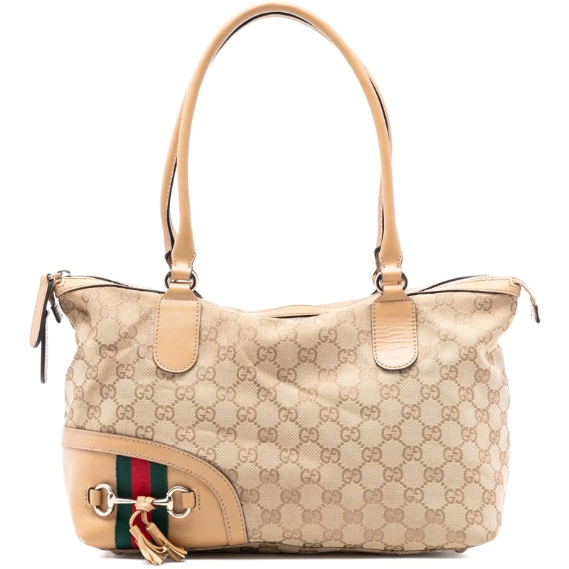 Gucci Tote GG Canvas Horsebit Web Handbag braun
