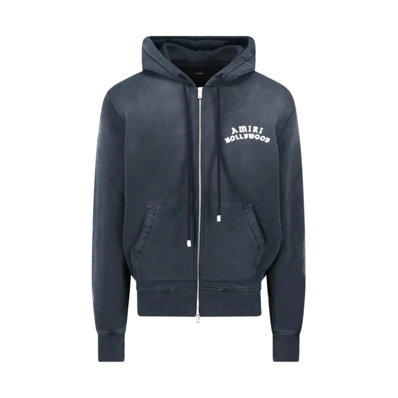 Amiri  Vintage-Style Zip-Up Hoodie With Drawstring Hood Black