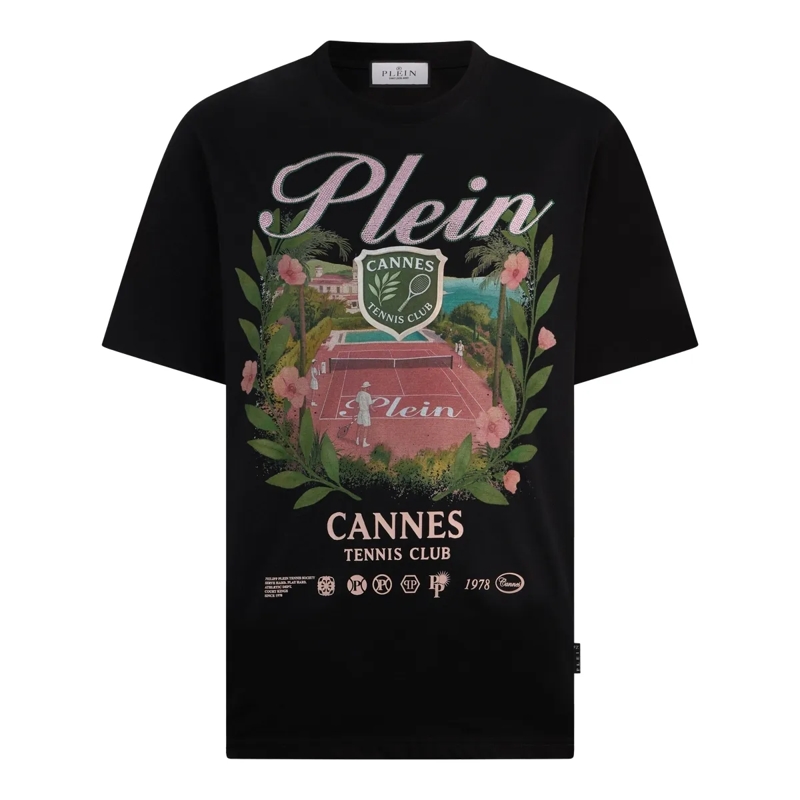 Philipp Plein T-Shirt Round Neck T-Shirt Cannes Tennis Club schwarz