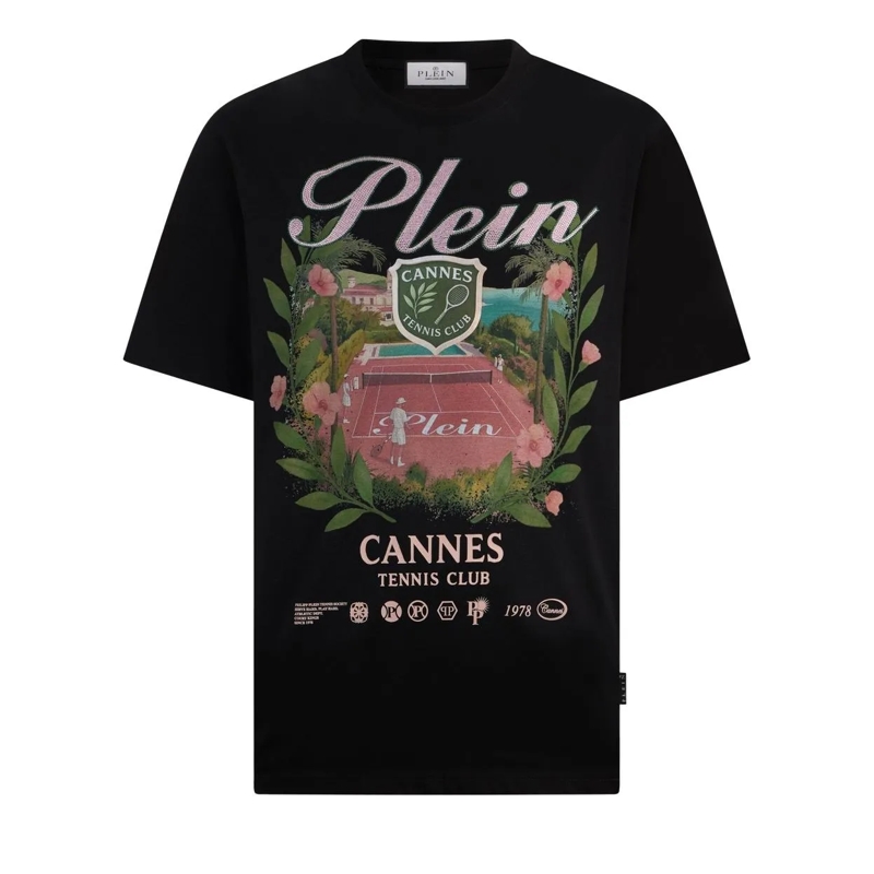 Philipp Plein T-Shirt Round Neck T-Shirt Cannes Tennis Club schwarz