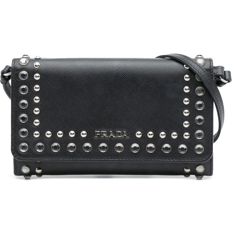 Prada Sac à bandoulière Saffiano Crystal Studded Wallet on Strap schwarz
