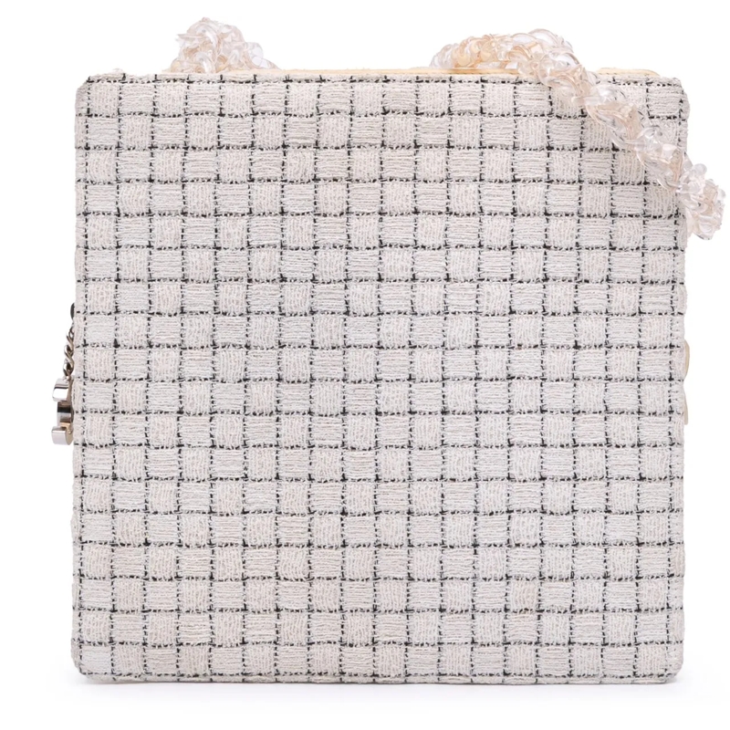 Chanel Sac à bandoulière Tweed and Resin Zipped Shopping Bag weiß
