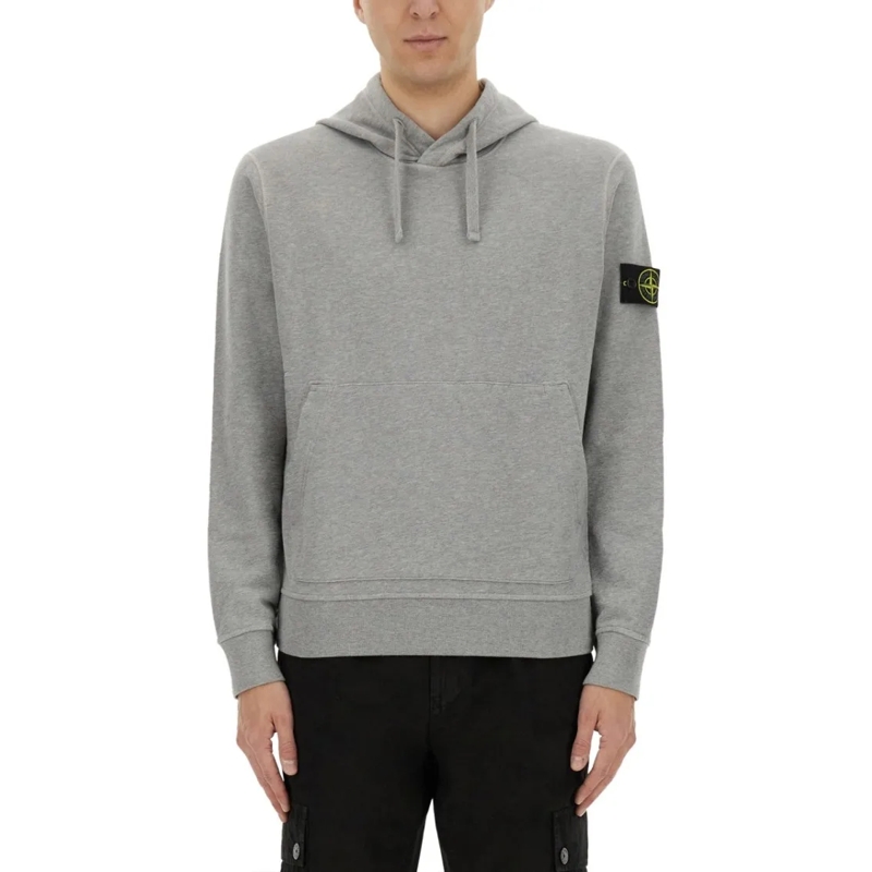 Stone Island  Relaxed Fit Grey Hoodie With Iconic Logo Patch Grey