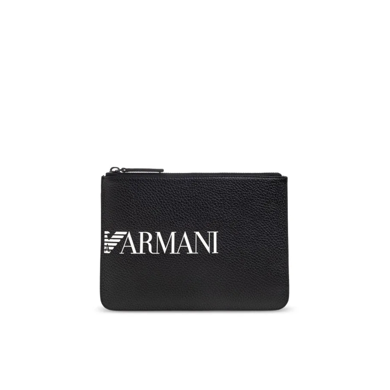 Emporio Armani Crossbody Bag Textured Leather Hand Bag With Bold Logo Prints Black
