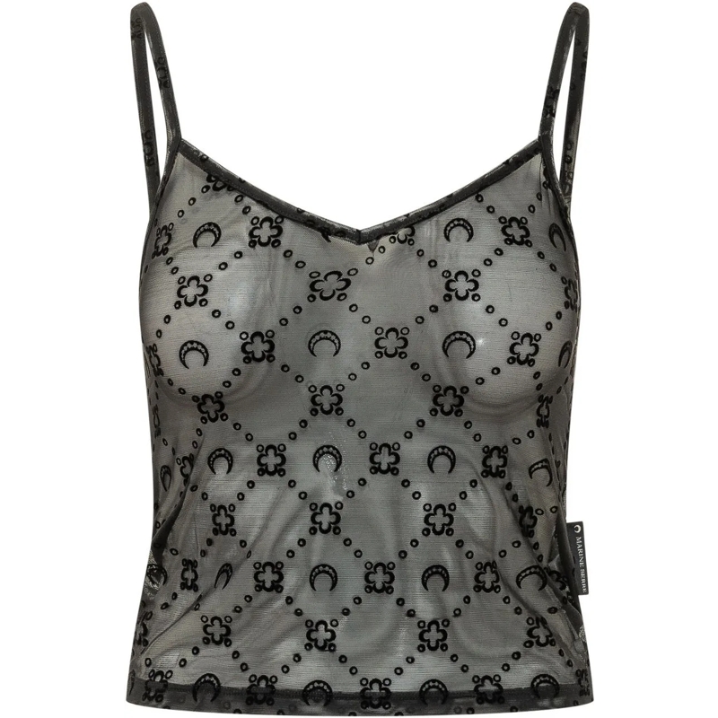 Marine Serre Top Top con Spalline in Tulle Moonogram dunkelgrau