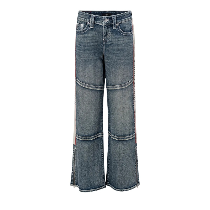 True Religion Jeans - Bobbi Baggy-Jeans- Mittelhohem Bund- Kontraste blau