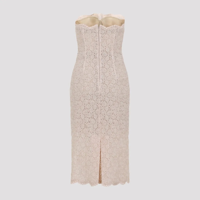 Ermanno Scervino Midi-jurk Strapless Floral Lace Midi Dress With Scalloped Ed Pink