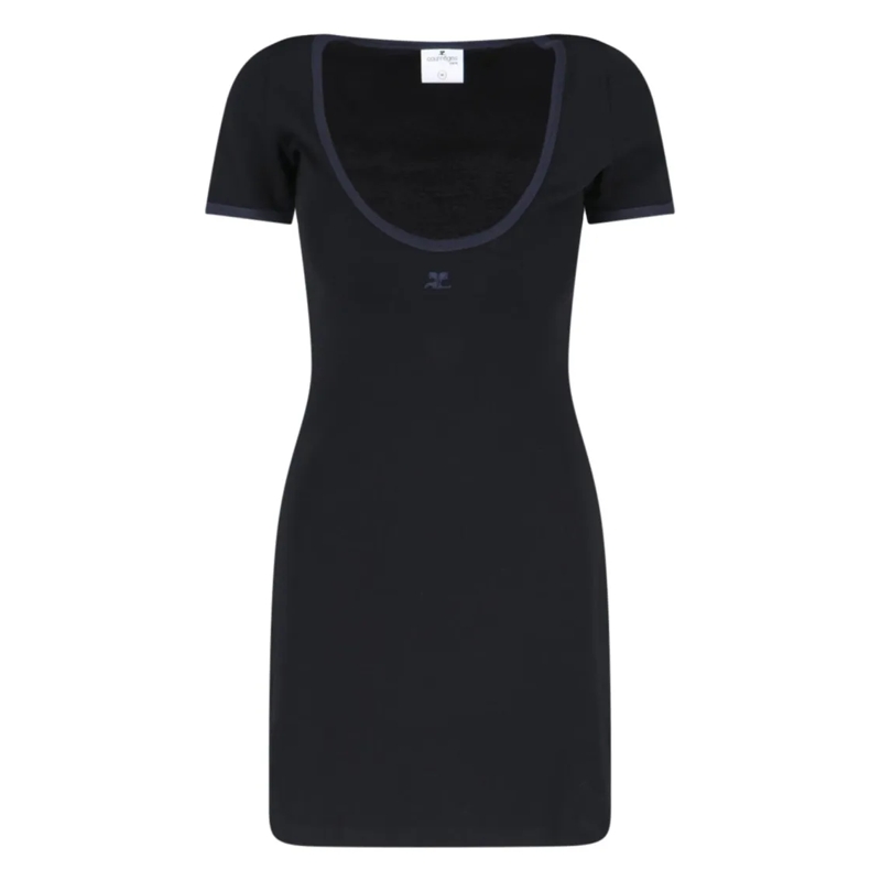 Courrèges Mini-jurk Ribbed Black Mini Dress With Blue Accents Blue