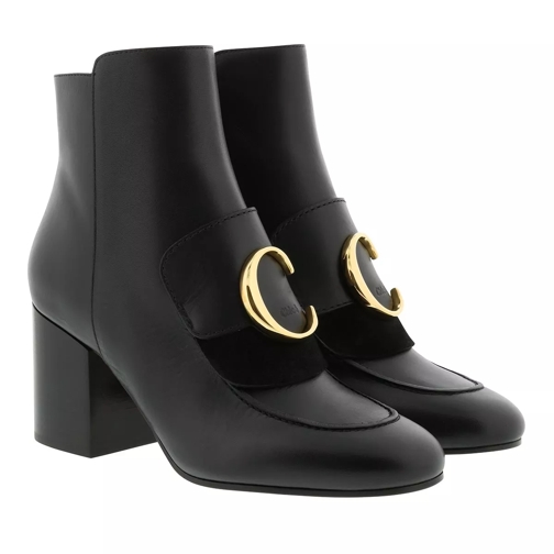 Chloé C Ankle Boots Semi Shiny Leather Black Enkellaars