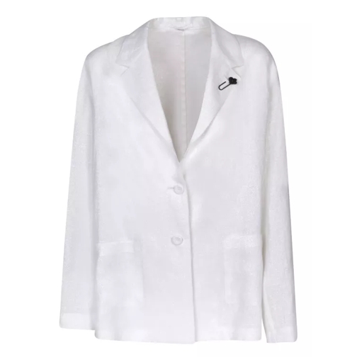 Lardini White Linen Lurex Overshirt With Brooch Detail White 