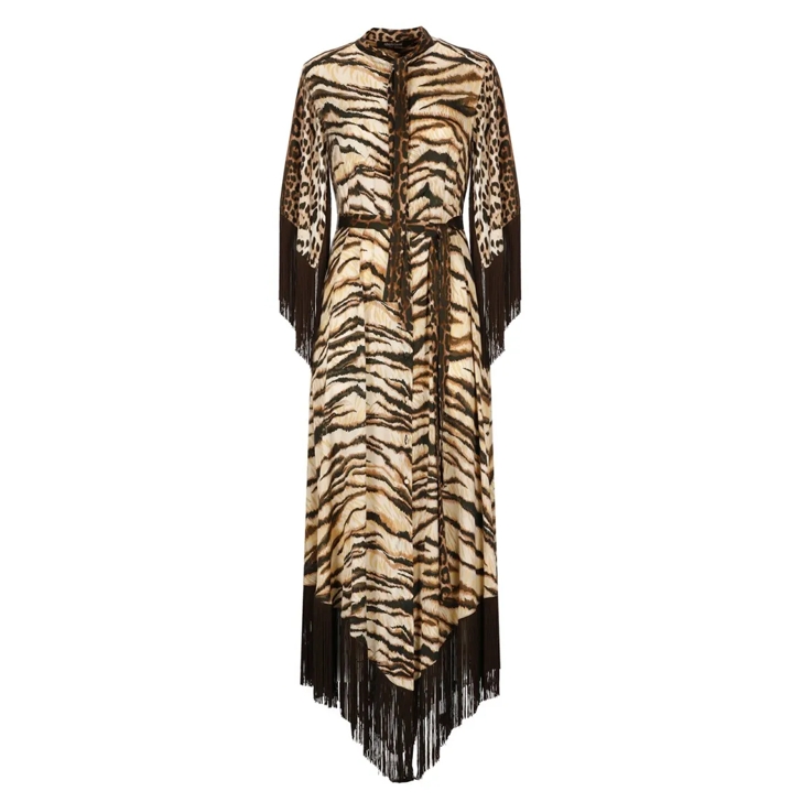 Roberto Cavalli Animalier Pattern Dress Neutrals
