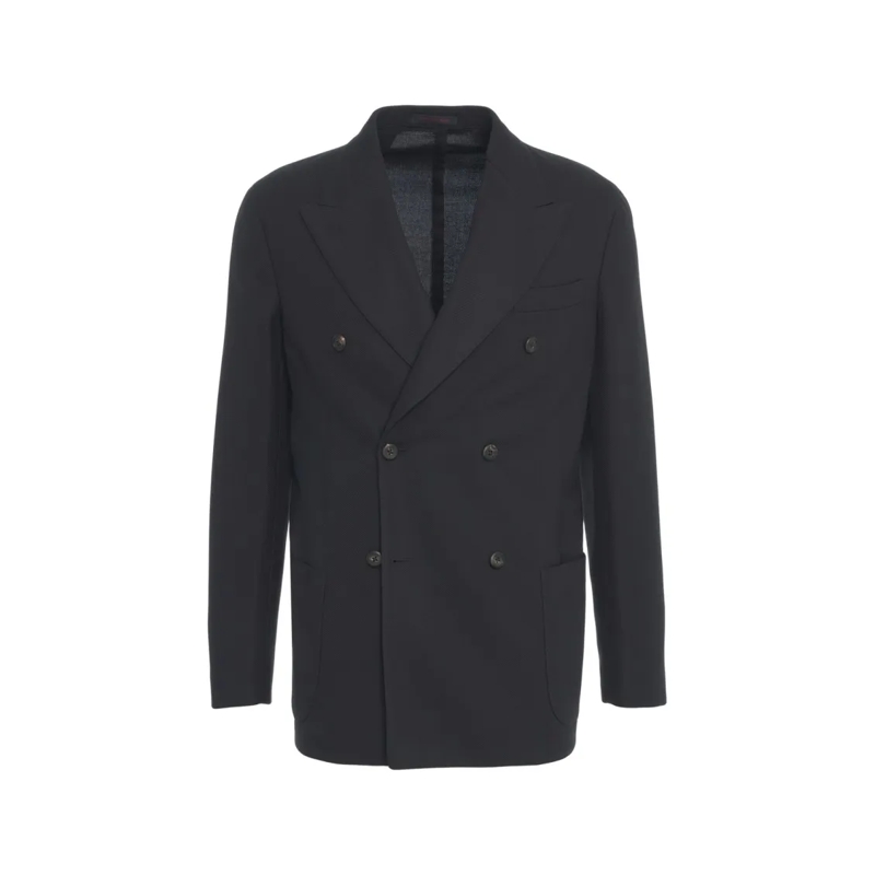 The Gigi Blazer Tailored Blue Double-Breasted Blazer With Classic  Black