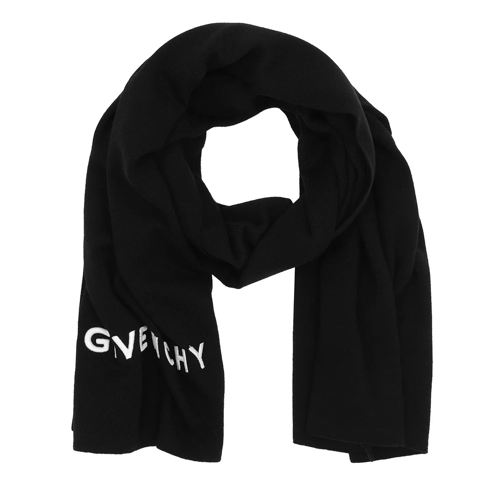 Givenchy Logo Embroidered Scarf Wool Black/White Wollschal