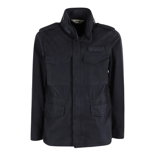 Aspesi  Minfield Jacket With Concealed Hood And Adjustable Blue