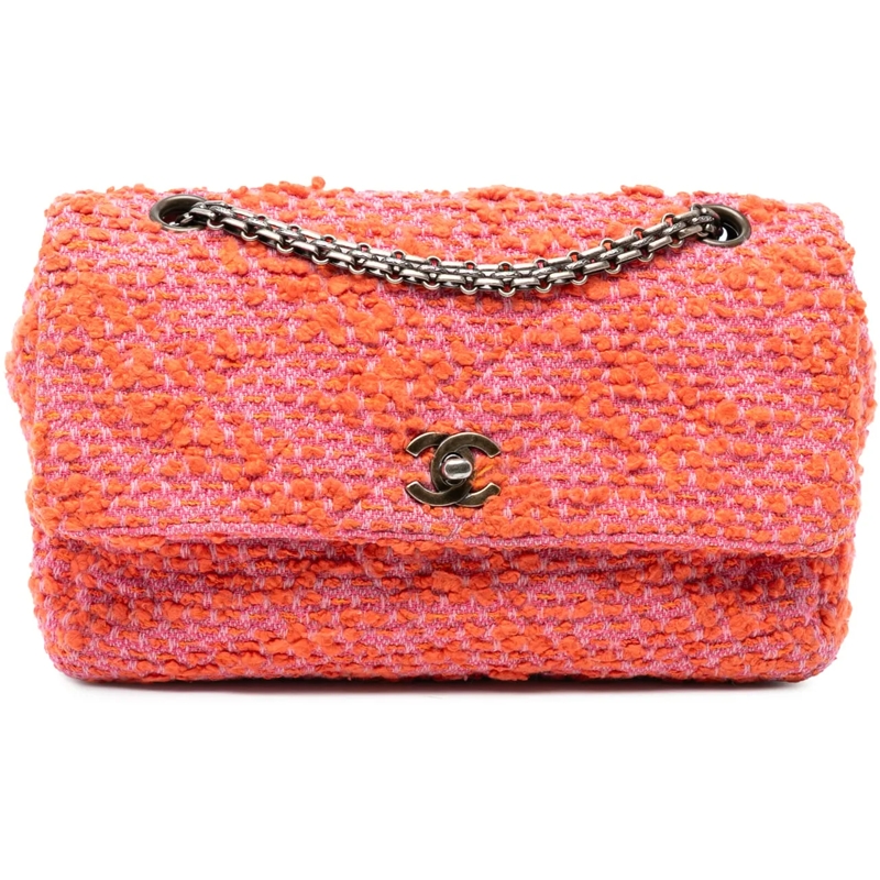 Chanel Schultertasche CC Quilted Tweed Flap orange