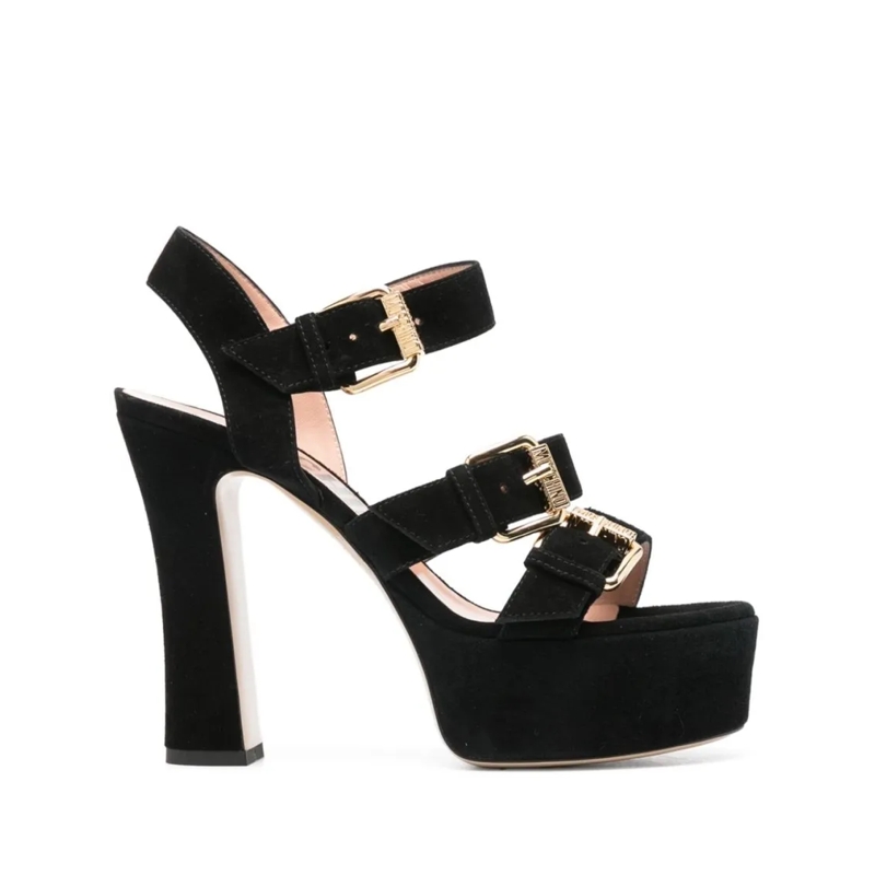 Moschino Sandalen Black Calf Suede Platform Sandals Black