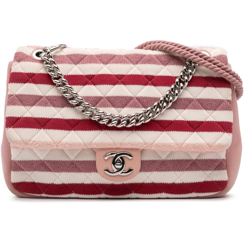 Chanel Sac à bandoulière Jumbo Stripe Jersey Felt and Rope Flap rose
