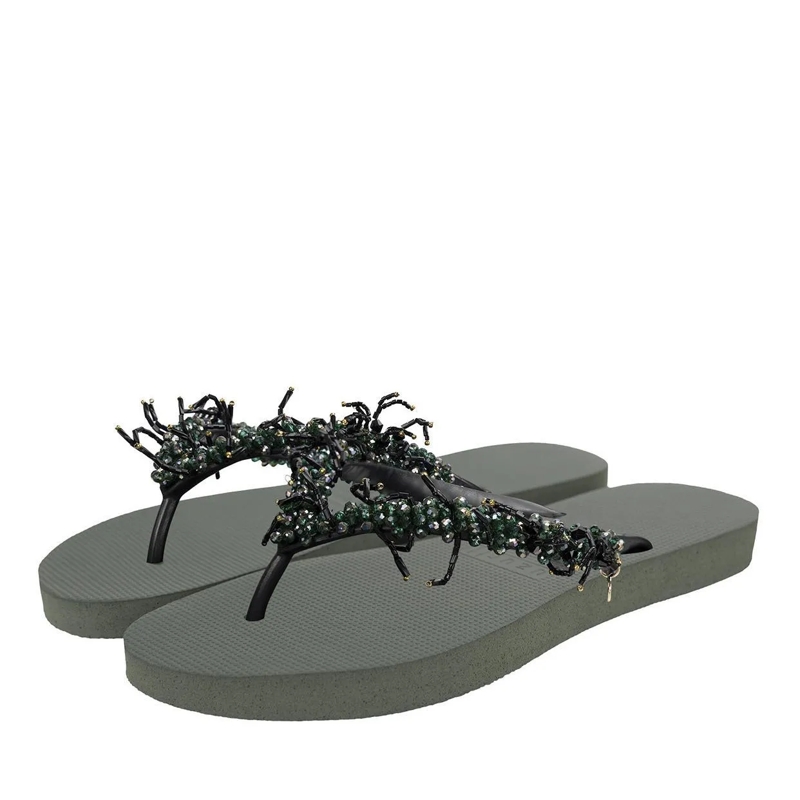 UZURII Flip Flops Zehentrenner Silver Macrame Switch dunkel-grün