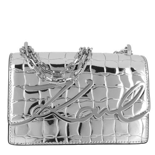 Karl Lagerfeld Signature Croco Small Shoulder Bag Silver Borsetta a tracolla
