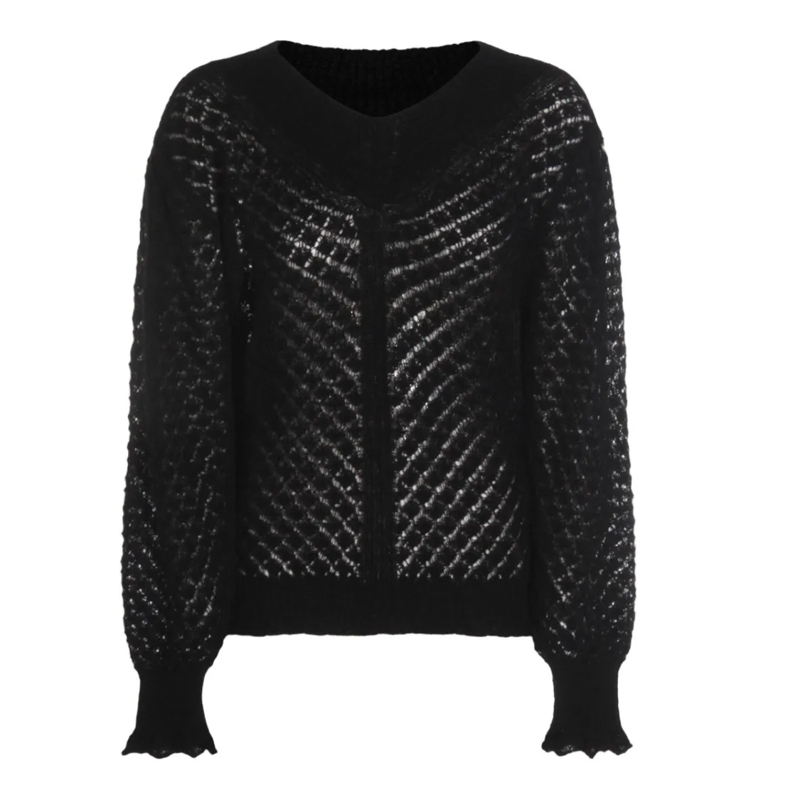 Twin-Set Pullover Openwork Pattern Black Knit Sweater Black