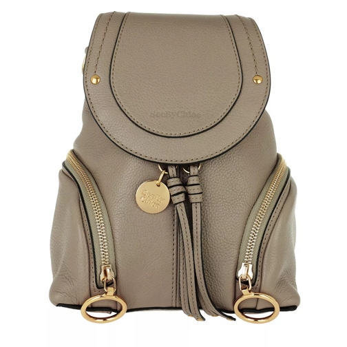 See By Chloé Polly Zip Detail Leather Backpack Motty Grey Rucksack