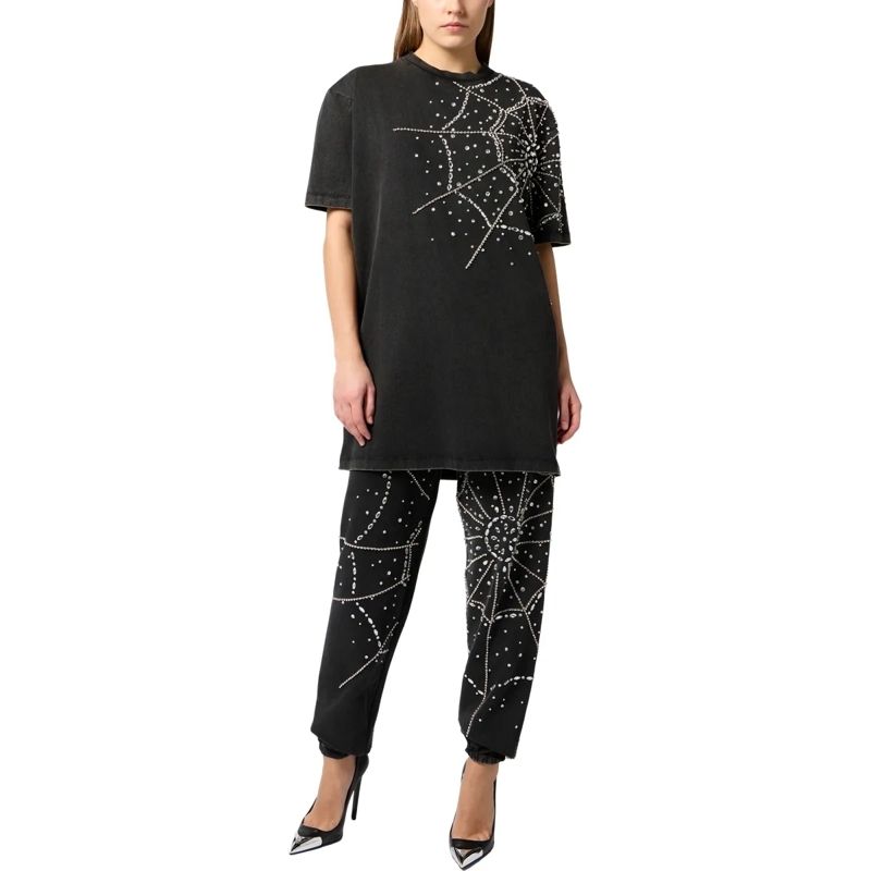 Philipp Plein Midikleid T-Shirt Dress Spiderweb Strass schwarz(Image 4)
