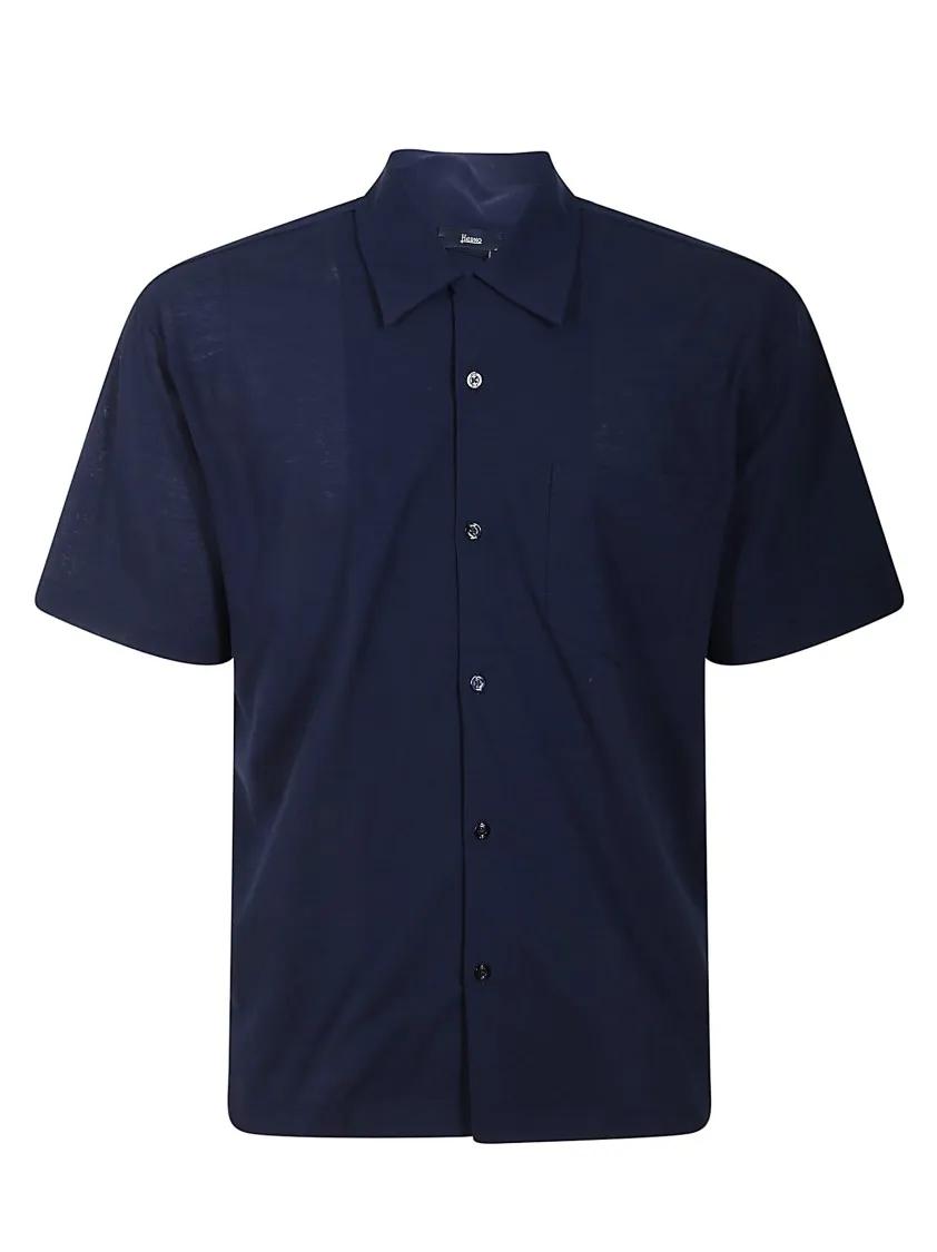Thumbnail - Herno - Short-Sleeved Cotton Herno Shirt With Classic Coll - Größe 50 - blue