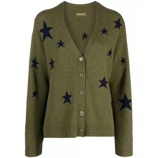 Zadig & Voltaire Mirka Star-Pattern Cashmere Knitwear Cardigan Green 