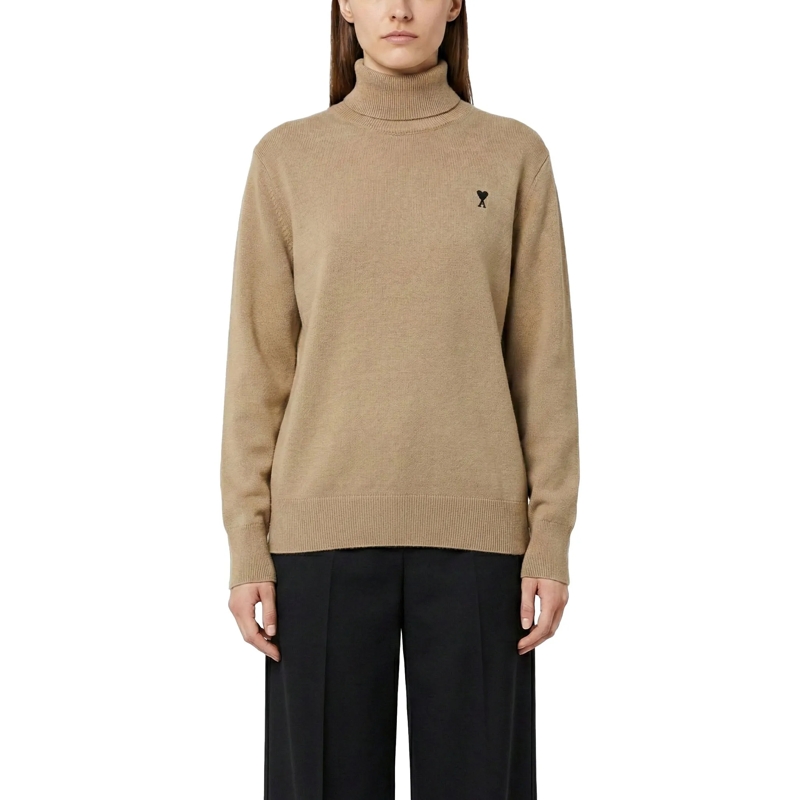 AMI Paris Strickjacke Rollkragenpullover mit Logo braun(Image 2)