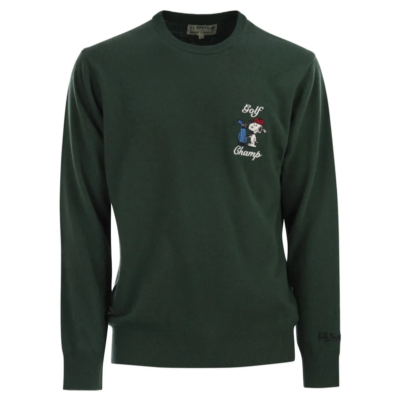 Mc2 Saint Barth Trui Crew Neck Jumper With Embroidered Golf Champ Desig Green