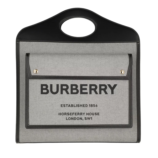 Burberry Medium Two-Tone Pocket Bag Canvas Leather  Black Tan Draagtas