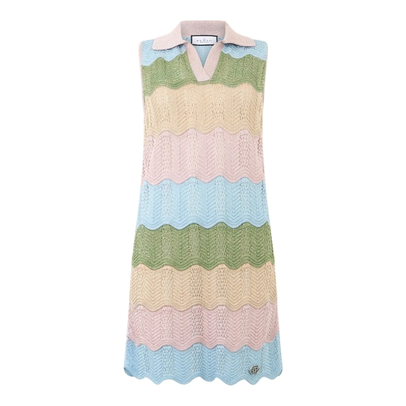 Philipp Plein Strickkleid Polo Neck Mini Dress Color Wave bunt