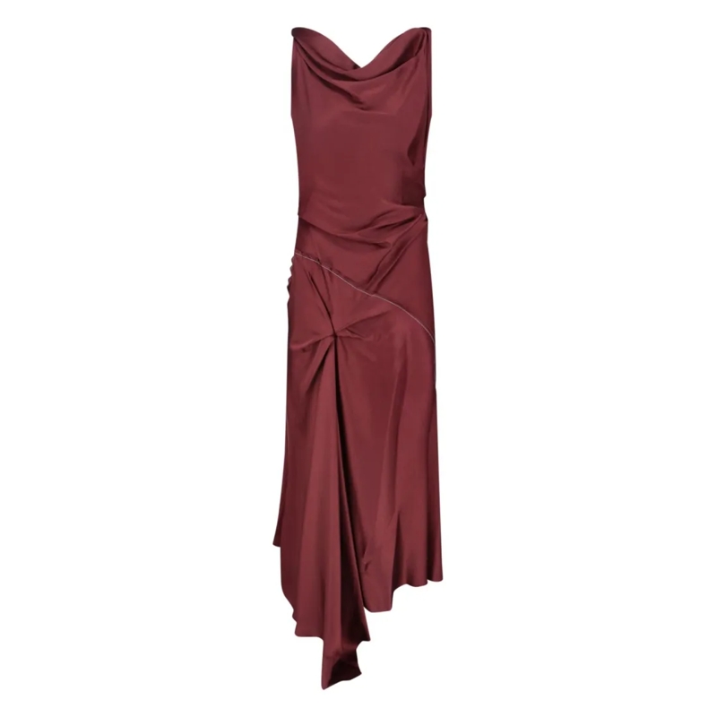 Victoria Beckham Midi-jurk Midi Dress 'Posy' With Braided Straps Burgundy