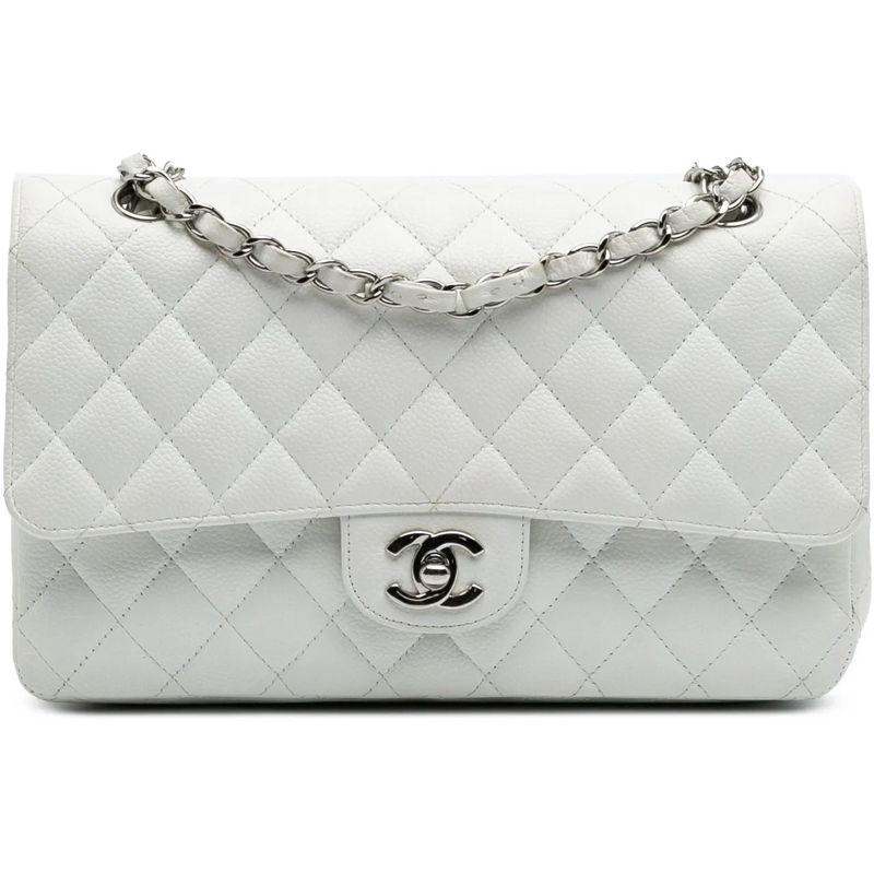 Chanel Sac à bandoulière Medium Classic Caviar Double Flap weiß