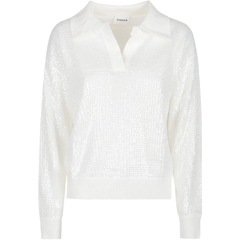 P.A.R.O.S.H. Sweat-shirt Cobalto Polo Neck Sweater White weiß