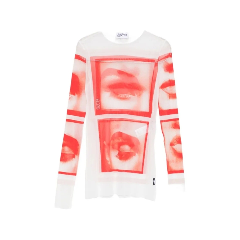 Jean Paul Gaultier Langärmeliges Oberteil Sheer Long-Sleeve Top With Bold Graphic Prints White