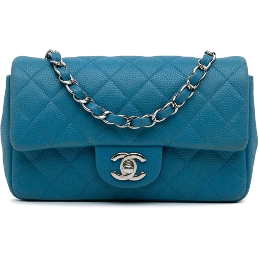 Chanel Sac à bandoulière 2013-2014 Mini Rectangular Classic Caviar Single F blau