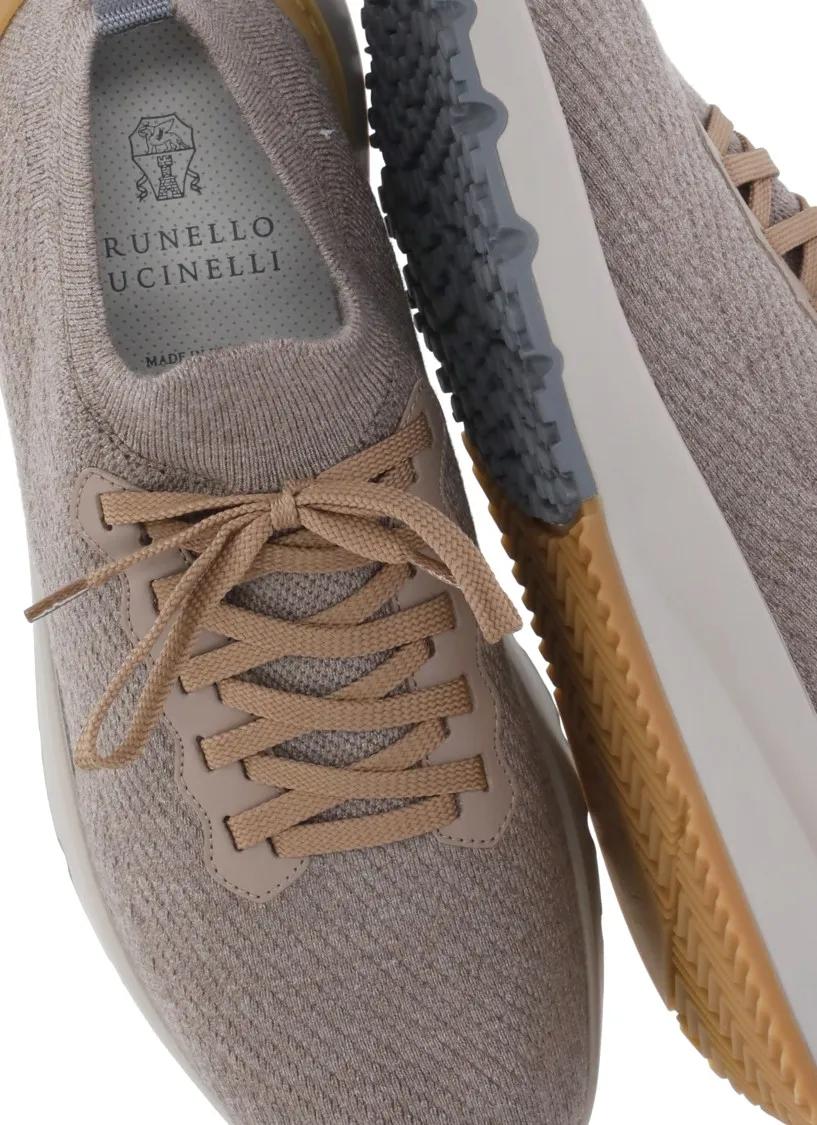 Thumbnail - Brunello Cucinelli Low-Top Sneaker - Wool Knitted Sneakers With Leather Accents - Gr. 41 (EU) - in Braun - für Damen