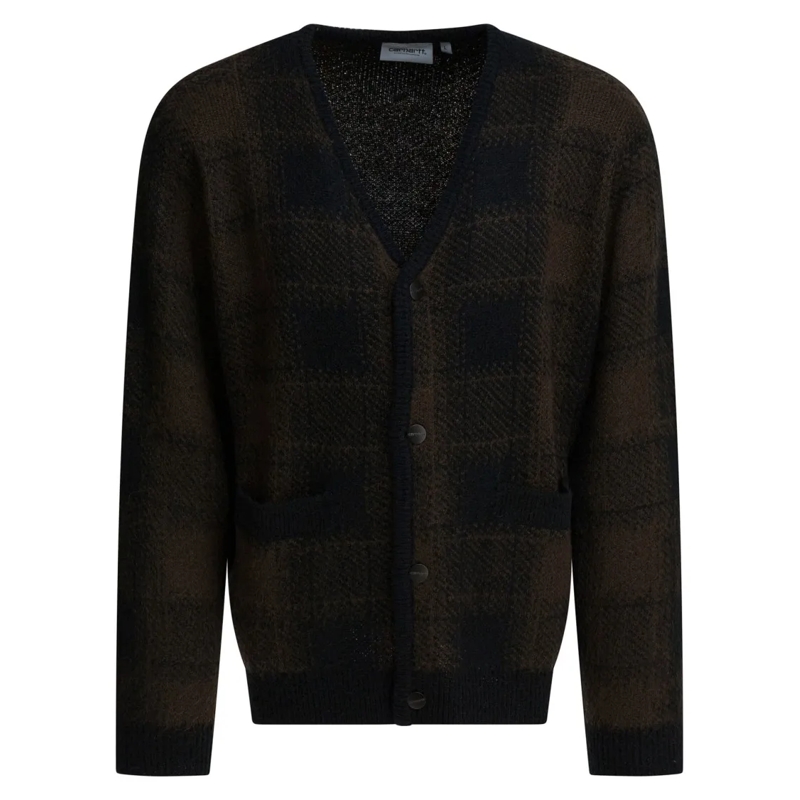 Carhartt Wip Strickjacke V-Neck Wool Blend Cardigan With Subtle Checkered P Black