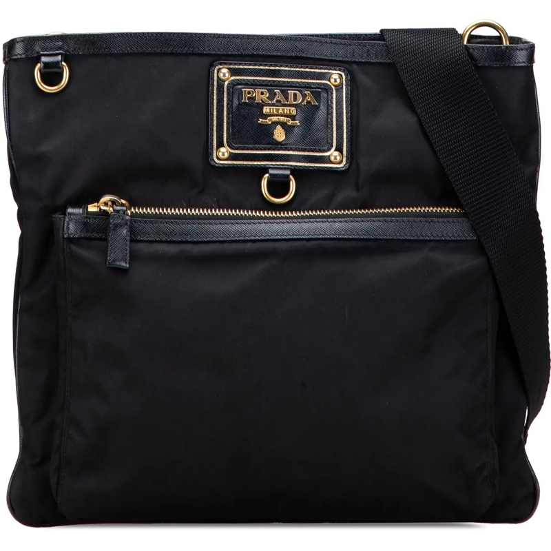 Prada Schultertasche Saffiano Trimmed Tessuto Snap Crossbody schwarz
