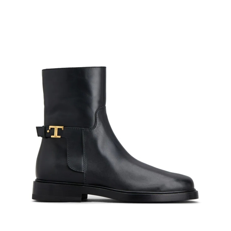 Tod's Bottes Minimalist Black Ankle Boots With Gold Accent Black