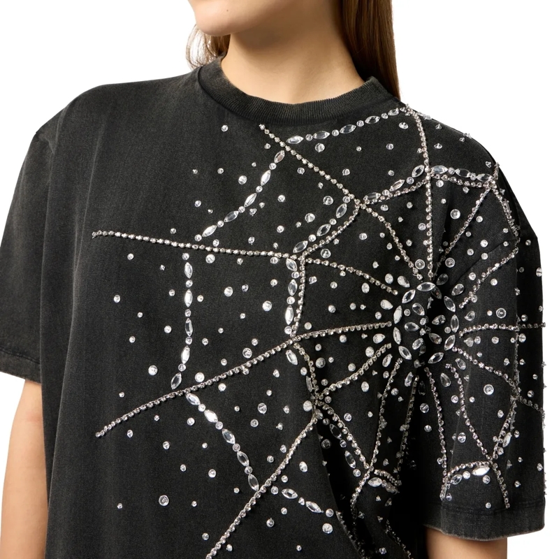 Philipp Plein Midikleid T-Shirt Dress Spiderweb Strass schwarz(Image 5)