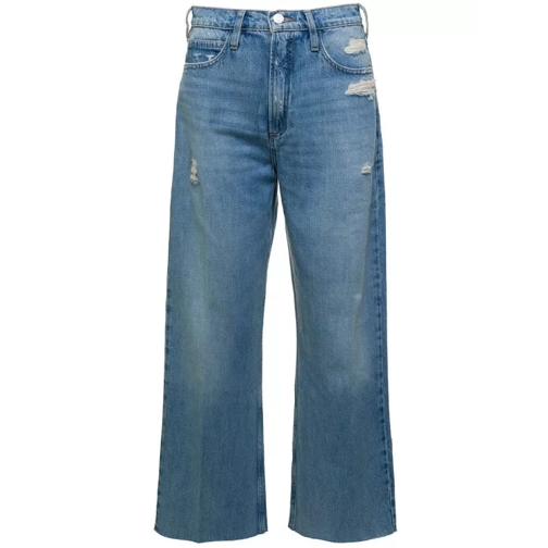 FRAME Light Blue Wide-Leg Jeans With Rips Details In Cot Blue Jeans