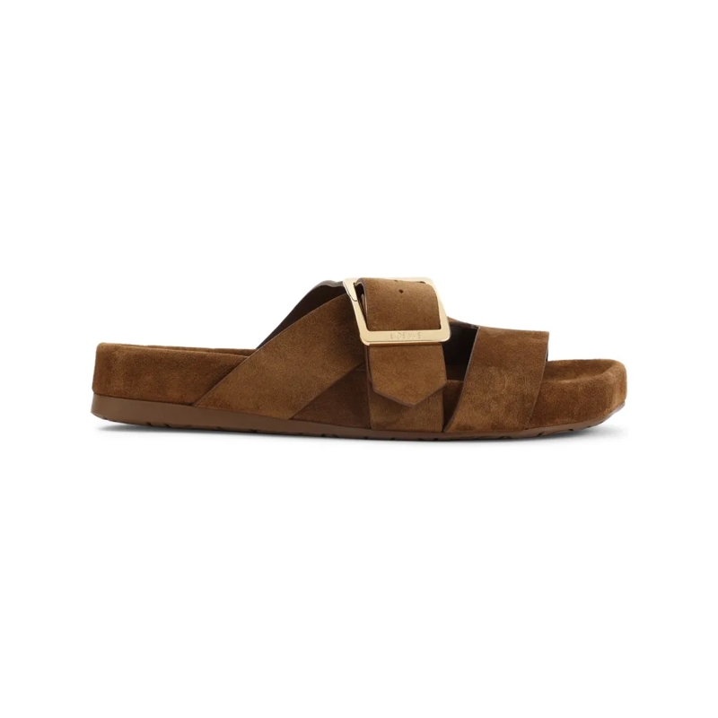 Loewe Sandalen Ease Bucle Slide Brown Suede Leather Sandals Brown