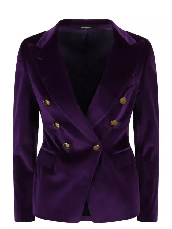 Tagliatore - Double-Breasted Velvet Blazer - Größe 42 - purple